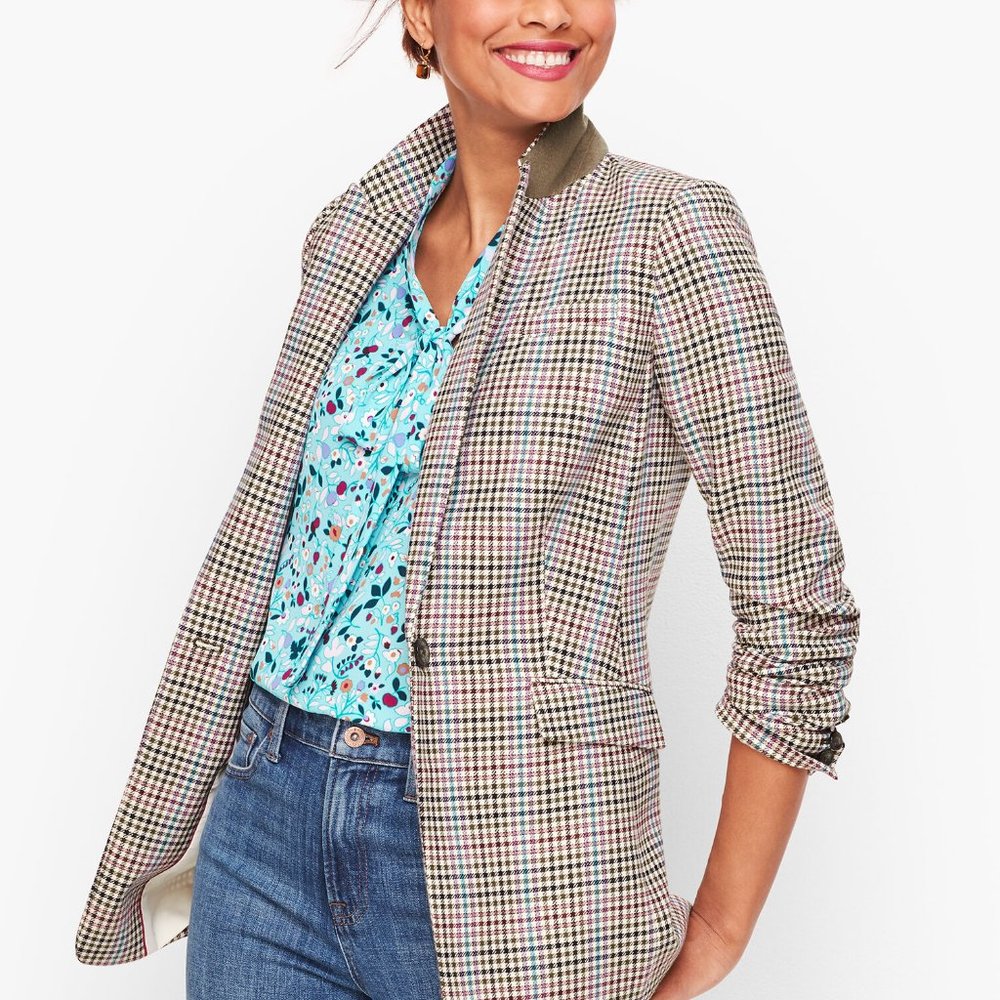 EUC Talbots Long Plaid Single Breasted Blazer, Size 12